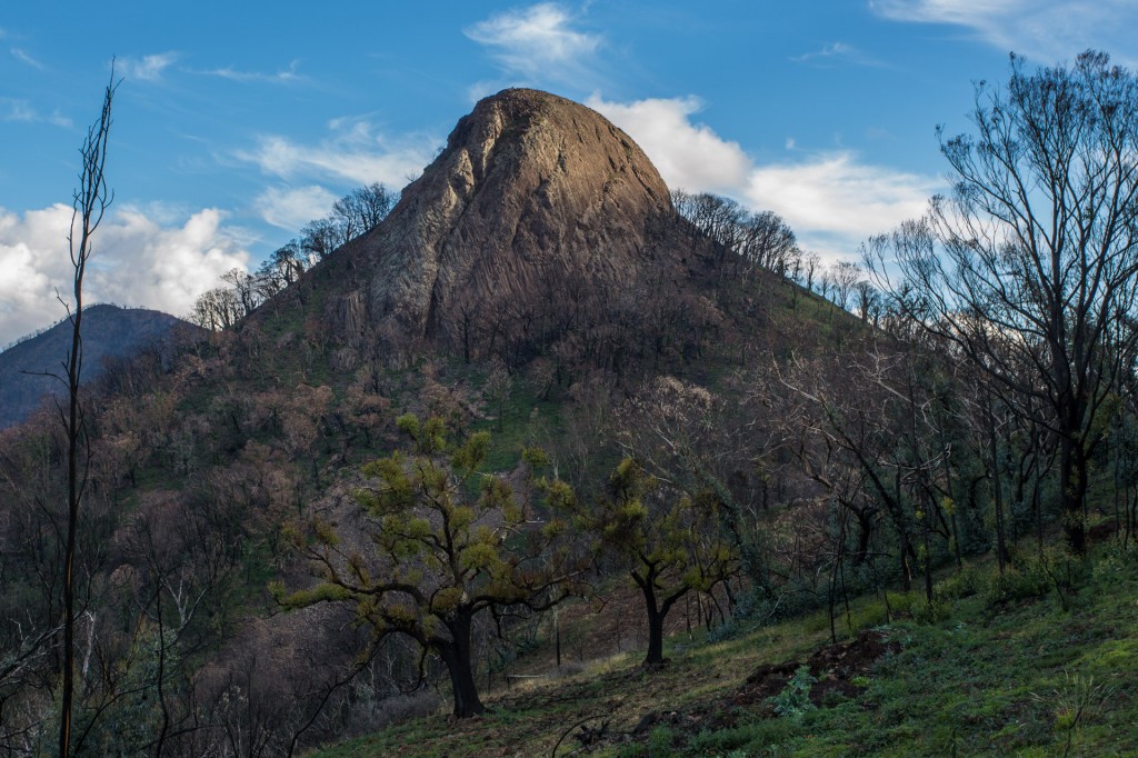 Volcanic plug, from about 17 million years ago, that are more resistant to erosion than the surrounding landscape