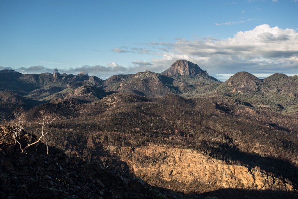 Looking south to the main Warrumbungle outcrops
